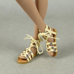 Female Gladiator Leather Strap Sandal Shoes (Beige)